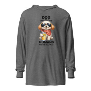Dogs Make Me Happy, Humans Make My Head Hurt Hooded Long-Sleeve Tee | Bella Canvas 3512 Unisex | 3.8 oz 100% Airlume Cotton | Crossover V Neckline Layering Dog Lover Tee