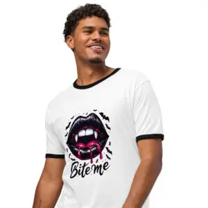 Bite Me Vampire Lips Gothic Unisex ringer t-shirt