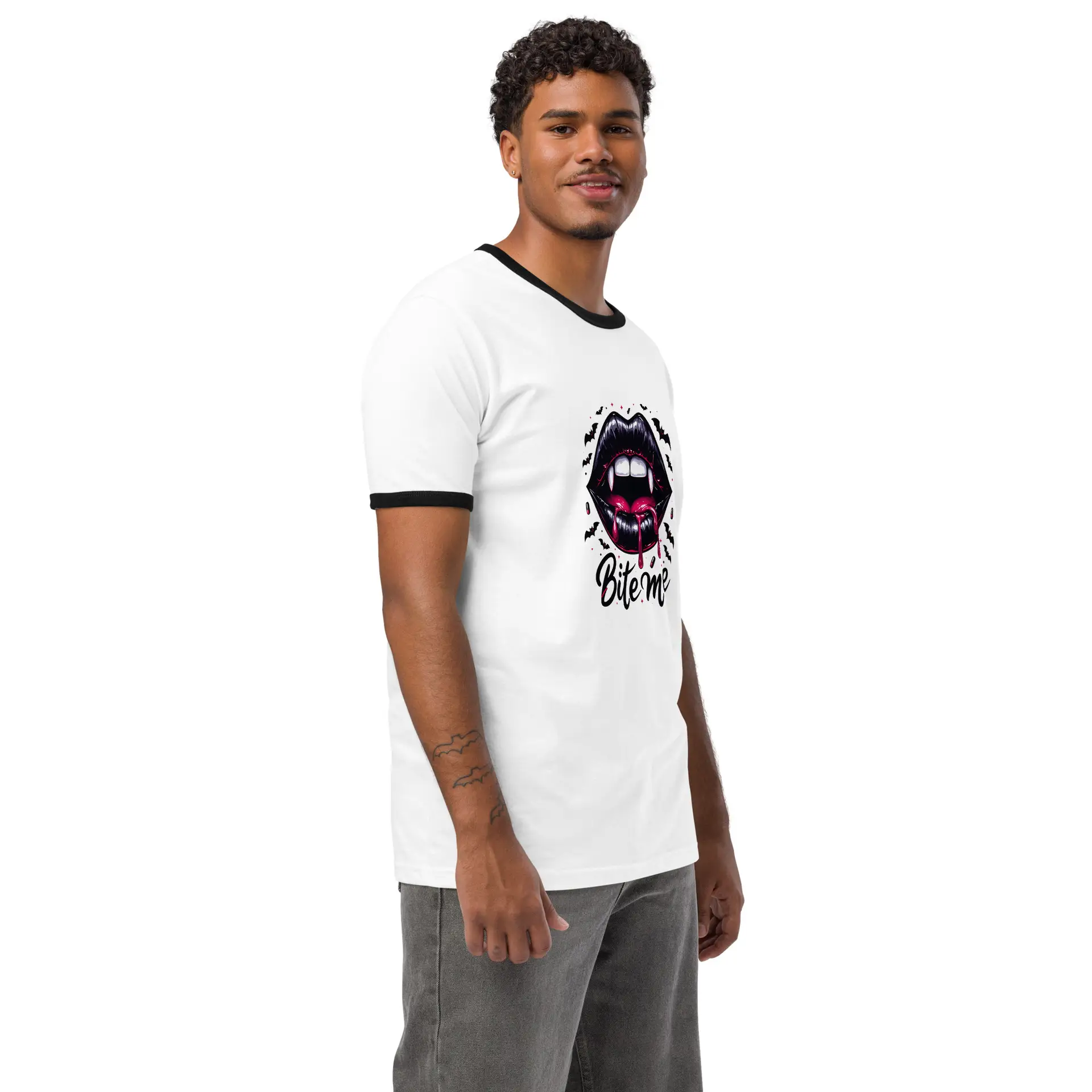 Bite Me Vampire Lips Gothic Unisex ringer t-shirt - Image 4